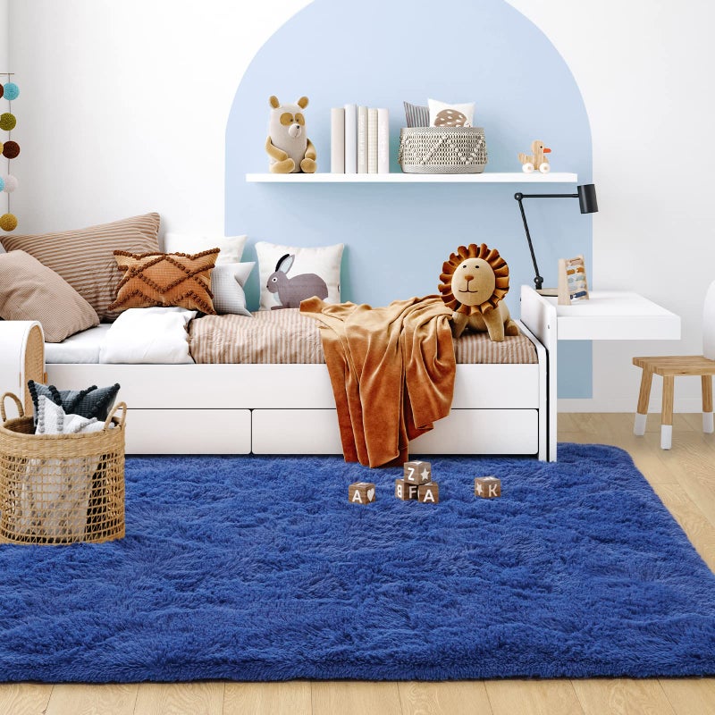 ST. BRIDGE Ultra Soft Fluffy Rugs for Bedroom 4x6 Feet, Shag Area Rugs for Living Room, Large Comfy Furry Rug for Boys Kids Baby Room Decor, Non Slip Nursery Rug Modern Indoor Fuzzy Floor Carpet, Light Navy - Image 2